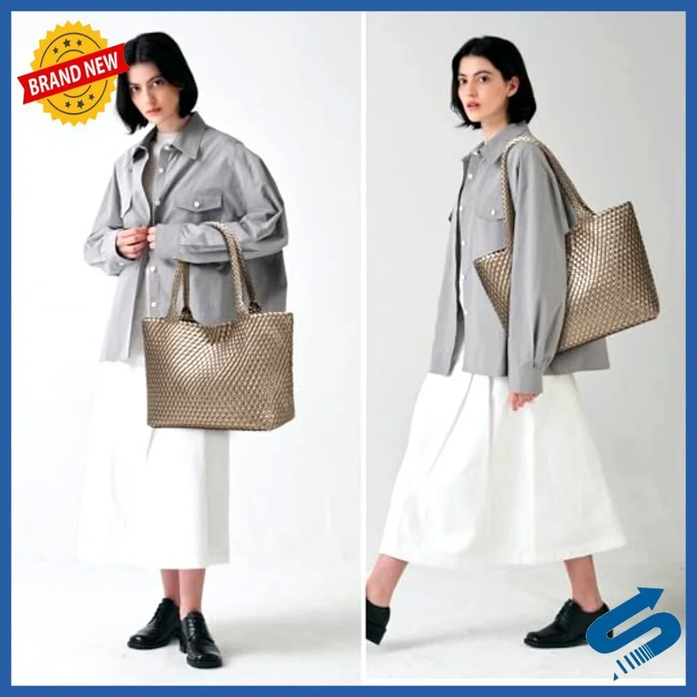 Vegan Leather Woven Tote Bag Large Travel Beach Shoulder Handbag Satchel